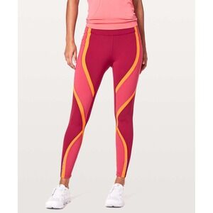 Lululemon Wild Twist 7/8 Tight Leggings Size 4 Red Orange Pink High Rise Running